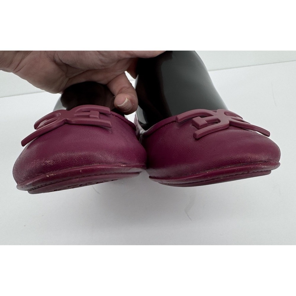 Sam Edelman Leather Ballet Flats Womens Size 9 Wine Burgundy Logo Toe Slip On - Picture 6 of 9